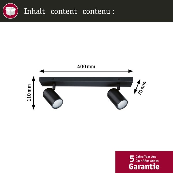 Spotlight Zyli IP44 GU10 230V max. 2x10W dimmbar Schwarz matt