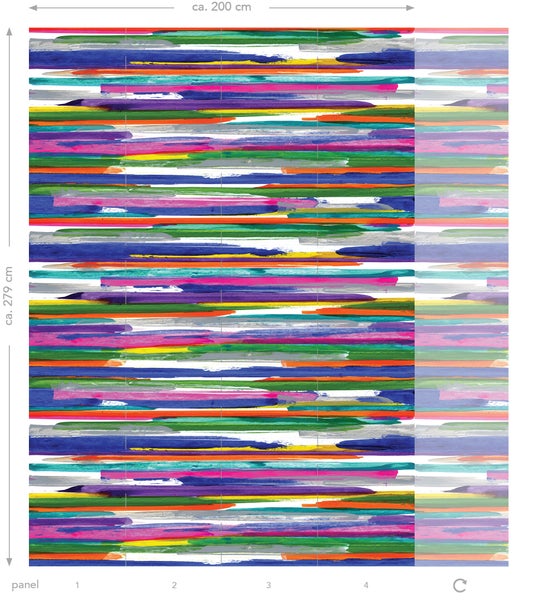 Origin Wallcoverings Fototapete horizontal gemalte Streifen Lila, Rosa, Blau, Gelb und Grün - 200 x 279 cm - 357204