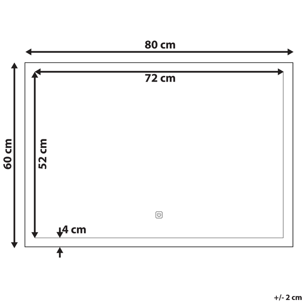 Technische Zeichnung eines Spiegels mit den Maßen 80 mal 60 Zentimeter