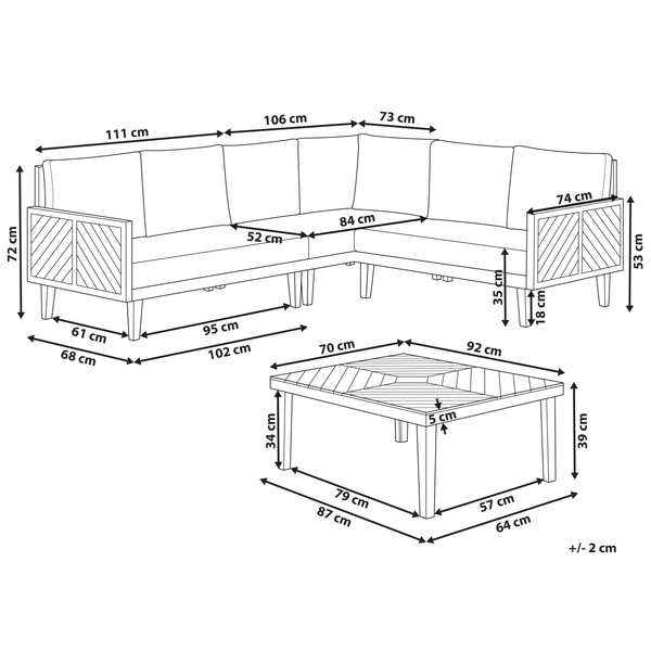 Garten Ecksofa mit Tisch 4-Sitzer BARATTI linksseitig Akazienholz Braun