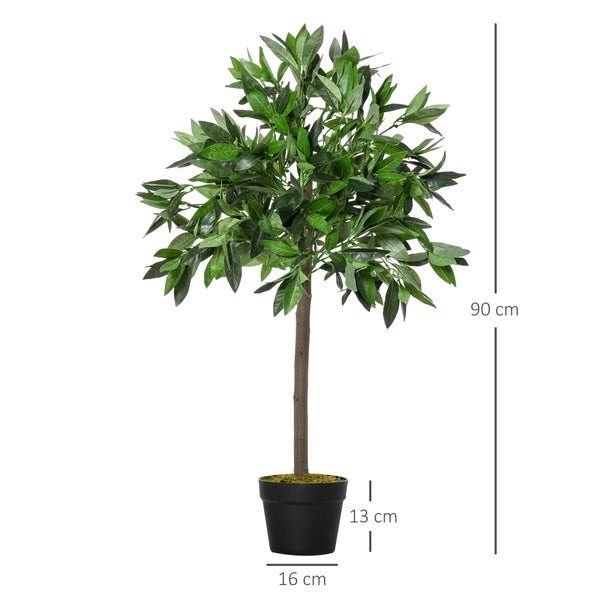 Outsunny 2er-Set Künstlicher Lorbeerbaum, 90 cm Kunstpflanzen im Zementtopf, Zimmerpflanze, künstliche Pflanzen für Indoor, Outdoor, Dekopflanzen, Grün