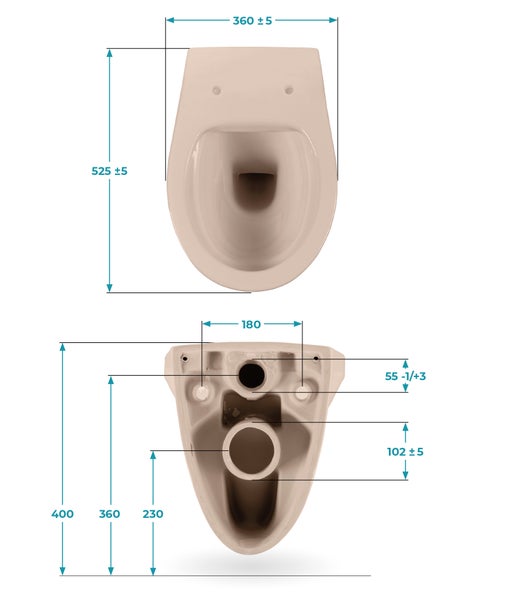Calmwaters® Spülrandloses Hänge WC in Beige-Bahamabeige, Wand WC Abgang waagerecht, Tiefspül WC ohne Spülrand, Tiefspüler wandhängend, Wandtoilette aus Sanitärkeramik in Beige, 08AB6146