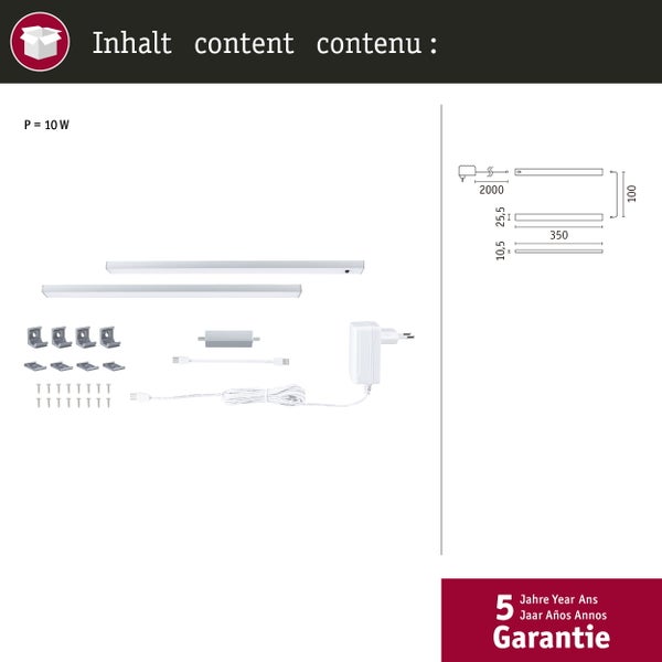 LED Unterschrankleuchte Inline Starterset 3000K dimmbar 2x4W 350x26mm 2x350lm 24V Chrom matt