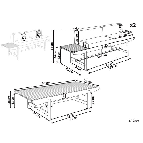 Lounge Set mit Tisch 4-Sitzer GIAVENO Akazienholz Cremeweiß