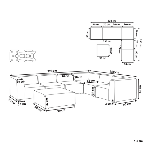Garten Ecksofa mit Ottomane 7-Sitzer AREZZO linksseitig modular Beige