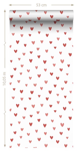 ESTAhome Tapete Herzchen Weiß und Rosa - 50 x 900 cm - 131634