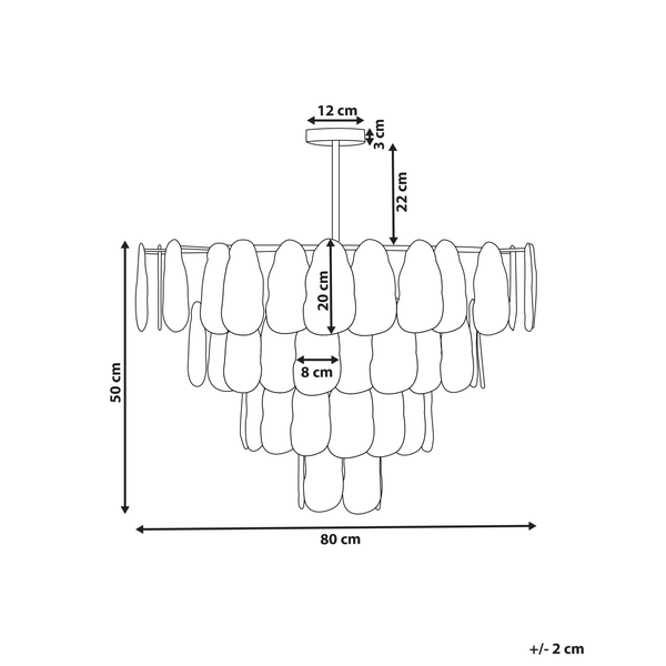 Technische Zeichnung einer Deckenleuchte mit den Maßen 80 cm Breite und 50 cm Höhe.