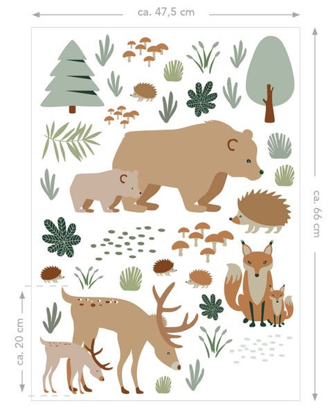 ESTAhome Wandtattoo Wald mit Waldtieren Beige und Mintgrün - 47.5 x 66 cm - 156104