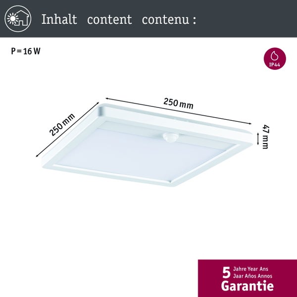 LED Außenpanel Lamina Backlight Dämmerungsgesteuerter Bewegungsmelder (IR) insektenfreundlich IP44 eckig 250x47mm Tunable Warm 14W 920lm 230V Weiß Kunststoff