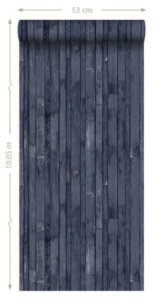 ESTAhome Tapete Holz-Optik Dunkelblau - 53 cm x 10.05 m - 138814