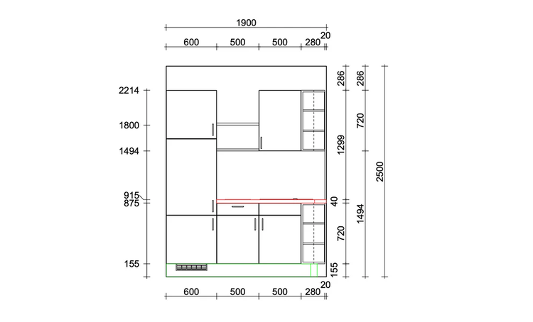 Küchenplan mit Maßen für die Küchenplanung