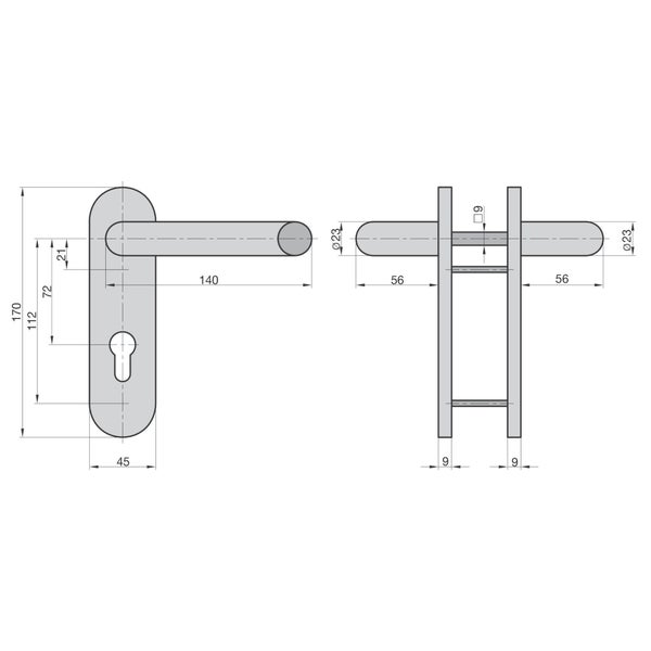 BASI FS-Drücker-Beschlag ZT/FS 2150 - PZ 72/9 mm Kunststoff schwarz Kurzschild rund geprüft nach DIN 18273