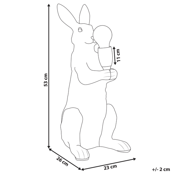 Abmessungen einer Hasenlampe: 53 cm Höhe, 26 cm Breite und 23 cm Tiefe
