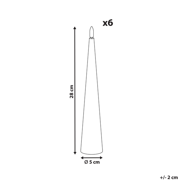 Abmessungen einer Dekoleuchte im 6er-Set: 28 cm hoch, 5 cm Durchmesser.