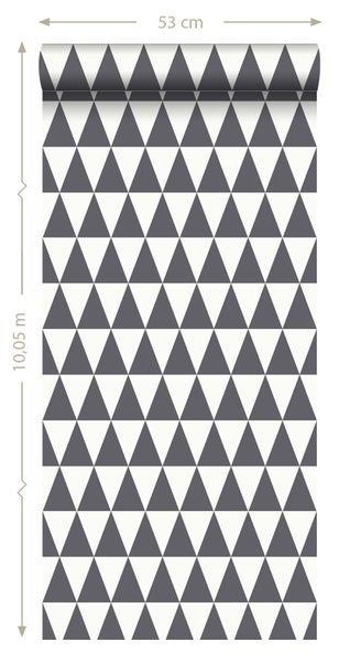 ESTAhome Tapete grafische, geometrische Dreiecke Dunkelgrau und Weiß - 53 cm x 10.05 m - 148672