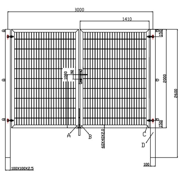 2-flügelig Industrietor Anthrazit 6/5/6 mm 3000 x 2000 mm