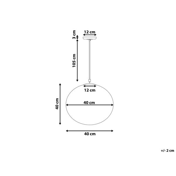 Abmessungen der Pendelleuchte mit kugelförmigem Lampenschirm