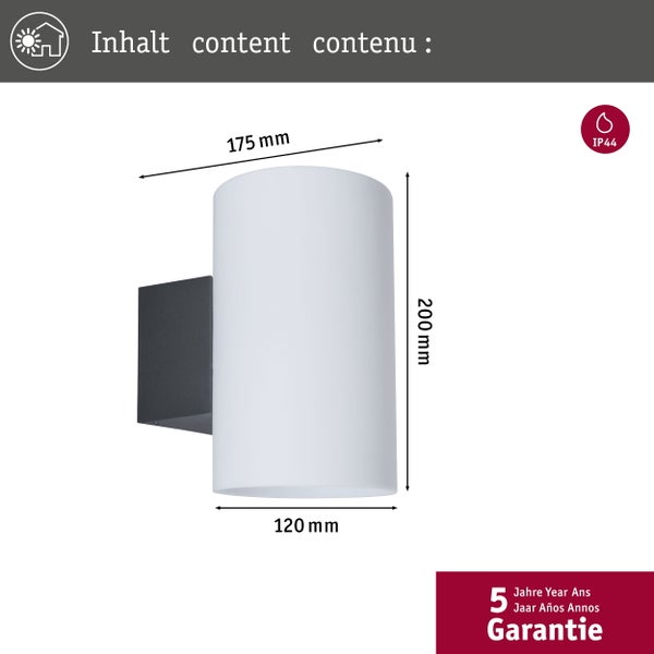 Außenwandleuchte Tube IP54 zylindrisch 120x175mm max. 15W 230V Anthrazit Kunststoff