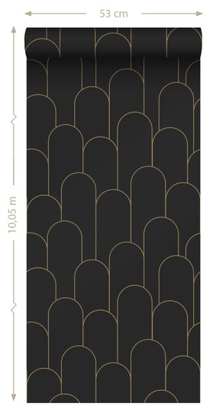ESTAhome Tapete Art Decó Muster Schwarz und Gold - 50 x 900 cm - 139658