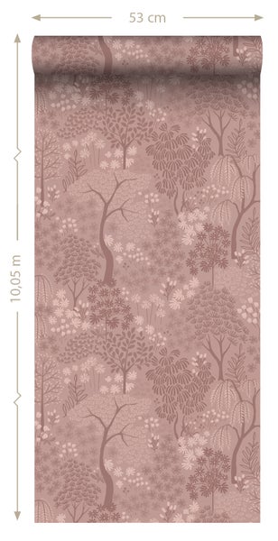 ESTAhome Tapete Bäumen und Blumen Terrakottarosa - 50 x 900 cm - 131647