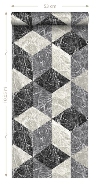 Origin Wallcoverings Tapete 3D Marmor Motiv Schwarz und Grau - 53 cm x 10.05 m - 347318