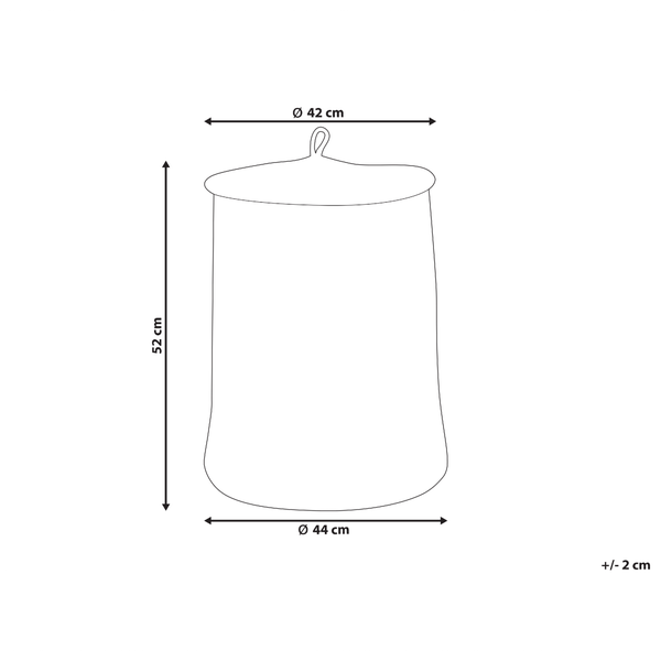 Skizze eines Wäschesacks mit den Maßen 42 Zentimeter Durchmesser oben, 44 Zentimeter Durchmesser unten und 52 Zentimeter Höhe