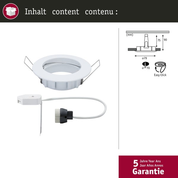 Deckeneinbaustrahler inklusive Zubehör und Maßangaben