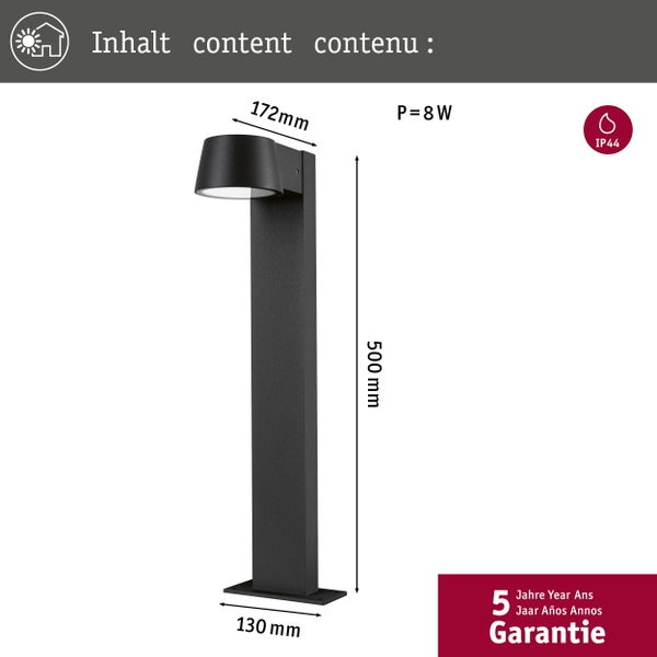 LED Pollerleuchte Capea IP44 500mm 3000K 6W 500lm 230V 98° Anthrazit Aluminium