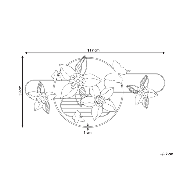 Abmessungen einer Wanddekoration mit Blumen und Schmetterlingen: 117 x 59 cm