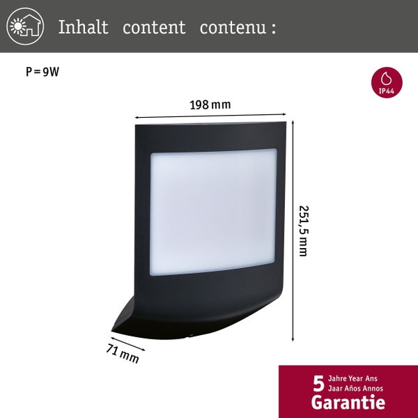 Quadratische Außenwandleuchte in Schwarz an einer Wand