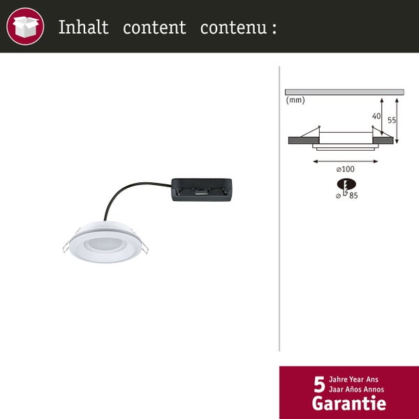 LED Einbauleuchte Sormus Einzelleuchte IP65 rund 100mm 4,8W / 1,5W 560lm / 180lm 230V 3000K Weiß