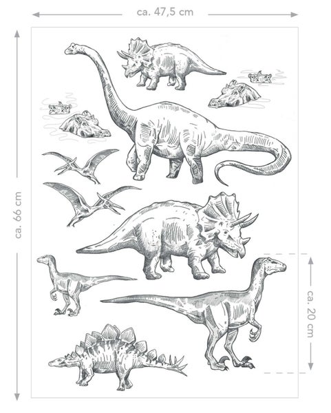 ESTAhome Wandtattoo Dinosaurier Schwarz-Weiß - 47.5 x 66 cm - 156105