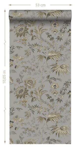 Origin Wallcoverings Tapete Blumen Taupe Grau und Braun - 53 cm x 10.05 m - 326125