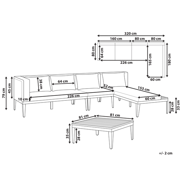 Garten Ecksofa mit Tisch 4-Sitzer BRACCIANO linksseitig zertifiziertes Akazienholz Hellbeige