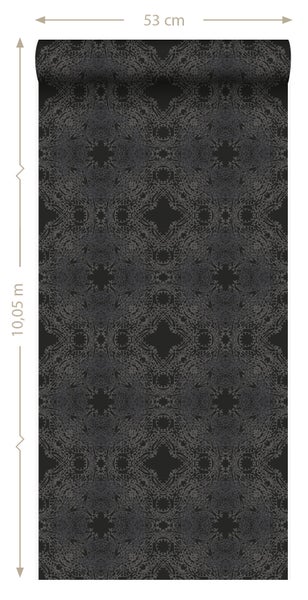 Origin Wallcoverings Tapete grafische Form Schwarz und Silber - 53 cm x 10.05 m - 346221