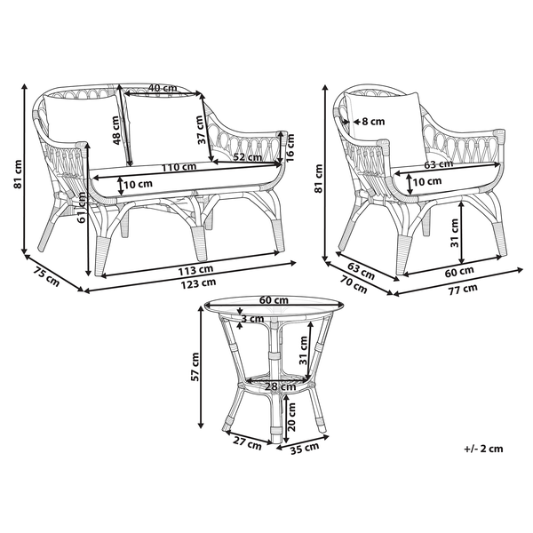 Lounge Set mit Tisch 4-Sitzer SIBARI Rattan Naturfarben