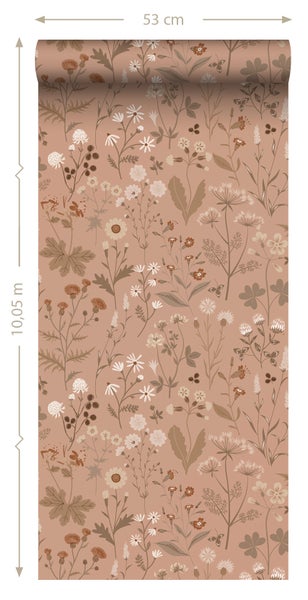 ESTAhome Tapete Feldblumen Terrakottabraun - 53 cm x 10.05 m - 139842