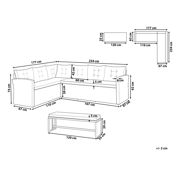 8-Sitzer Ecksofa mit Bank Rattan grau VITERBO