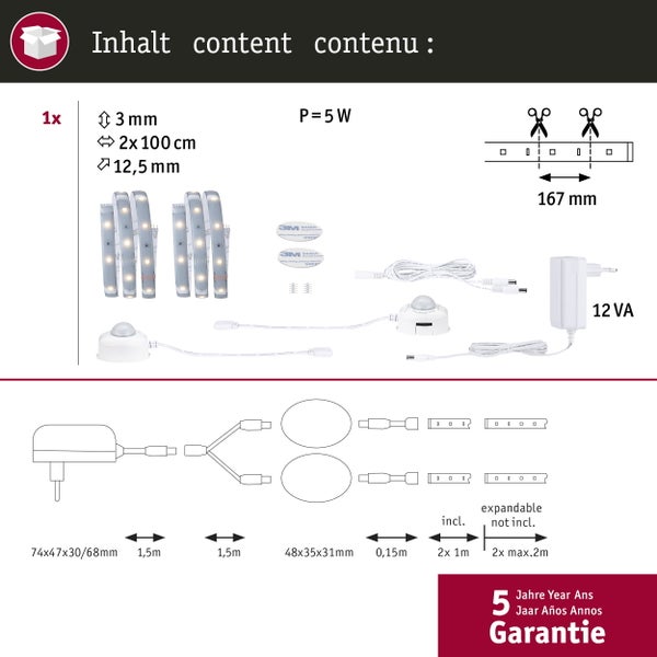 Packungsinhalt LED Leiste mit Sensor und Zubehör