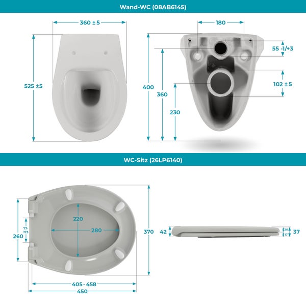 Calmwaters® Spülrandloses Wand WC im Set in Manhattan-Grau, Tiefspüler mit WC Sitz aus Urea-Duroplast mit Absenkautomatik, 99000191