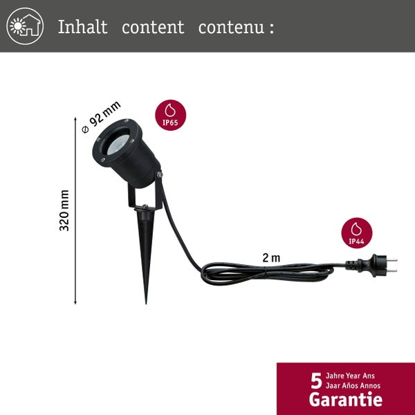 LED Gartenstrahler Goldlicht insektenfreundlich IP65 rund 92mm 2200K 4,3W 320lm 230V 38° Schwarz Metall