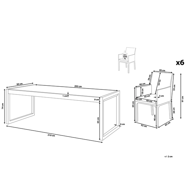 Gartenmöbel Set 6-Sitzer BACOLI inkl. Kissen Metall Grau