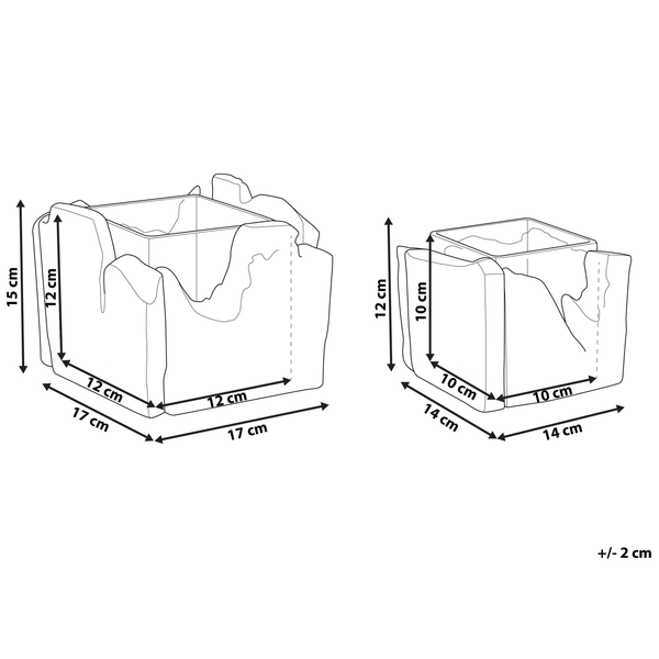 Abmessungen von zwei Blumentöpfen