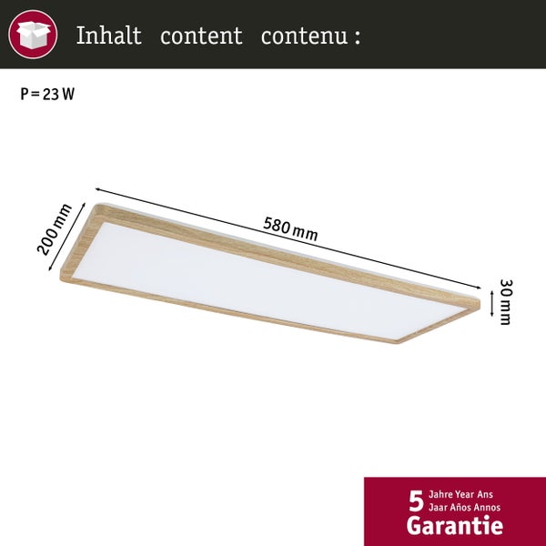 LED Panel Atria Shine Backlight IP44 eckig 580x200mm 22W 2300lm 3000K Holzoptik
