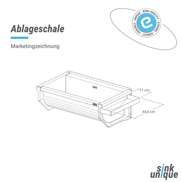 Technische Zeichnung einer Ablageschale mit Maßangaben