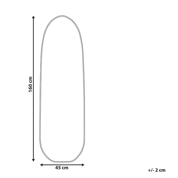 Abmessungen eines Spiegels: 160 cm hoch und 45 cm breit