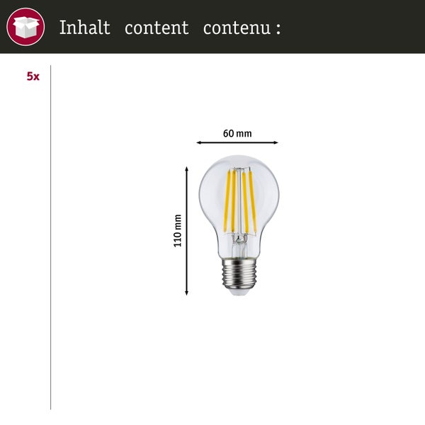 Eco-Line Set LED Birne Filament 230V LED Birne E27 5x525lm 5x2,5W 3000K Klar