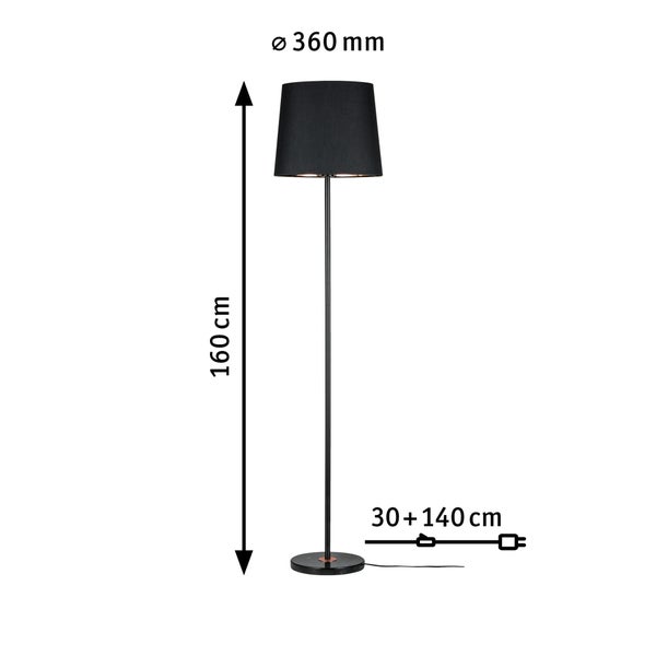 Neordic Stehleuchte Enja E27 max. 20W Schwarz, Kupfer Stoff, Marmor, Metall