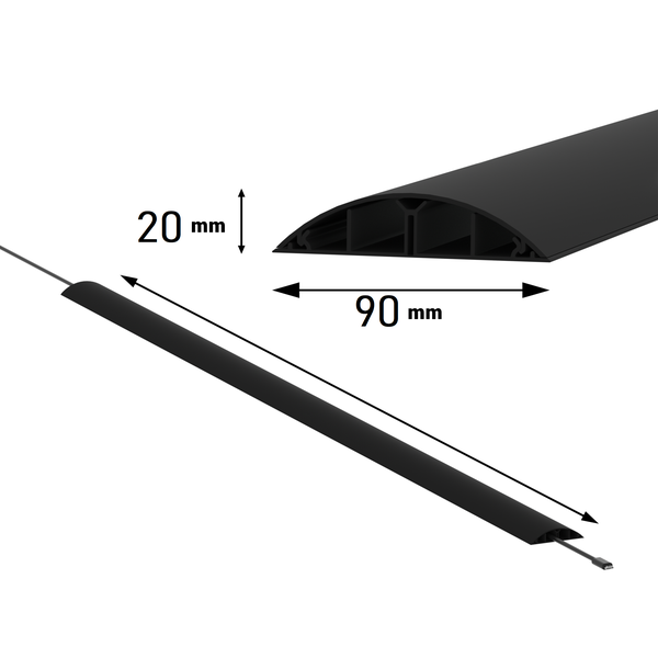 CILSON WDK9020SS Art.-Nr. 6700430 Kabelkanal 90 x 20 mm x 2.000 mm - Trittfest, selbstklebend mit Bodenbelochung, schwarz RAL 9005