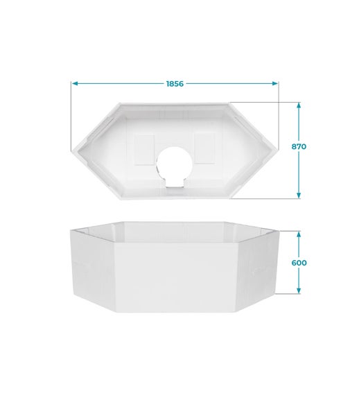 Calmwaters® Wannenträger 190 x 90 cm Exclusive, Passend für Sechseck-Badewanne 190x90 cm, Styroporträger, Schall- und wärmedämmend, Direkt verfliesbar, Badewannenträger in Weiß, 03AX3364